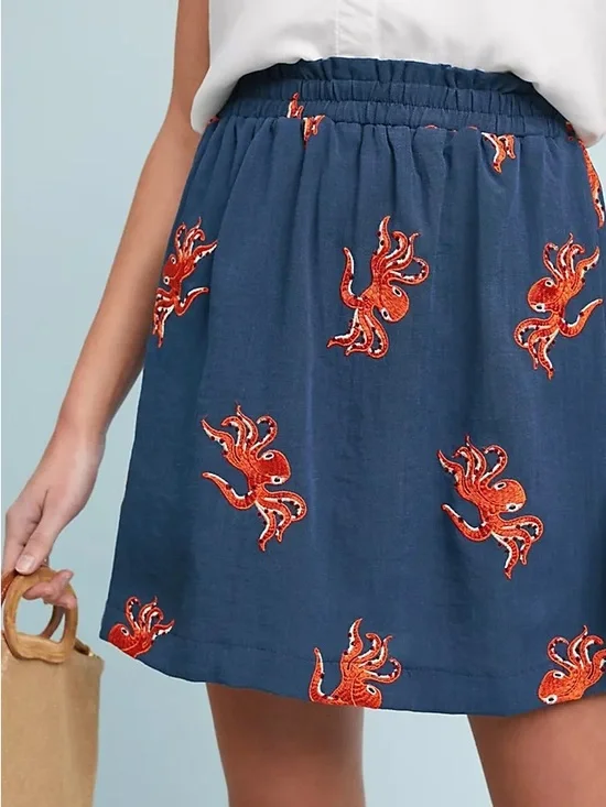 ANTHROPOLOGIE / PEPALOVES Cirrina Embroidered Skirt - Octopus- Sz XS - Picture 2 of 10